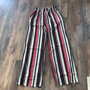 zaful, multiple colored striped pants, (red,black,cream/white), with rope belt